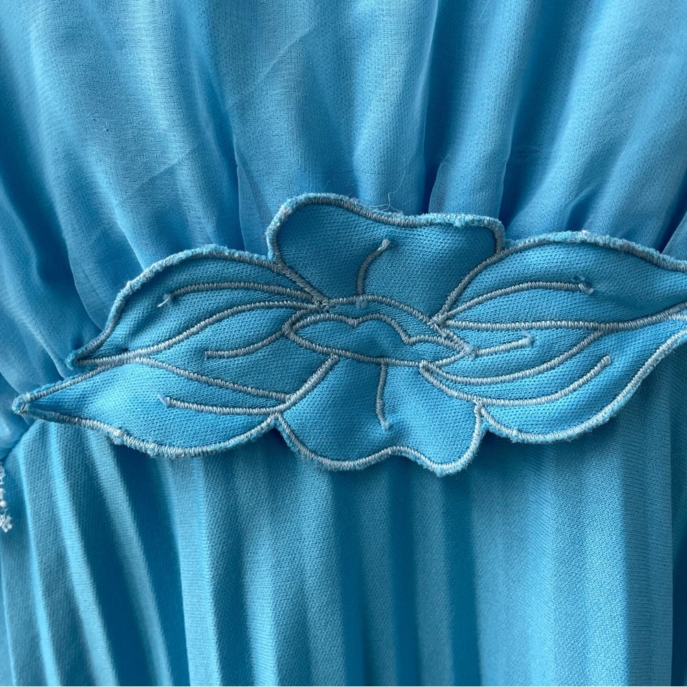 Vintage 70s Formal Gown Bridesmaid Prom Dress Turquoise Capulet Pleats Drama 14 - Picture 3 of 9
